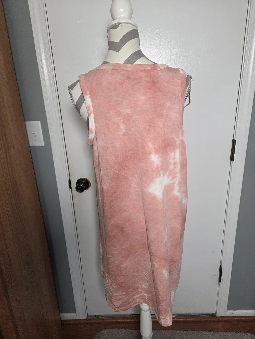 Wonderly Studio Pink Tie Dye Sleeveless Shift Dress L Crew Neck Summer Hippie